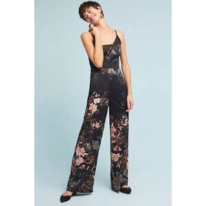 Adelyn Rae Rosanna Anthropologie Black Floral Jumpsuit Large L NWT $178 MSRP